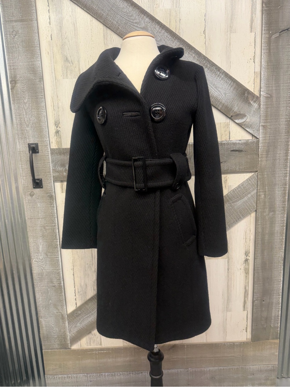 Soia & Kyo Black Wool Belted Trench Coat